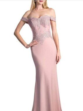 Cinderella Divine Off-Shoulder Lace Bodice Soft Pink Mermaid Gown Sz M